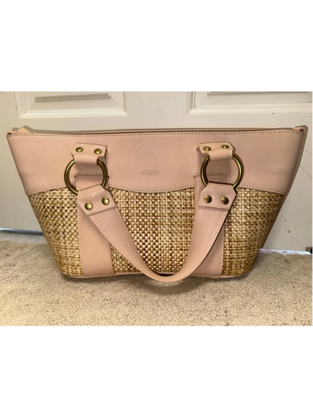 Chloe Tote Bag One Size Beige and Tan Woven Leather